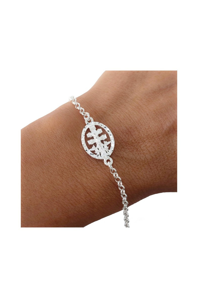 Pulsera Plata de Ley 925 con Cruz de Caravaca Filo Tallado Sensibile