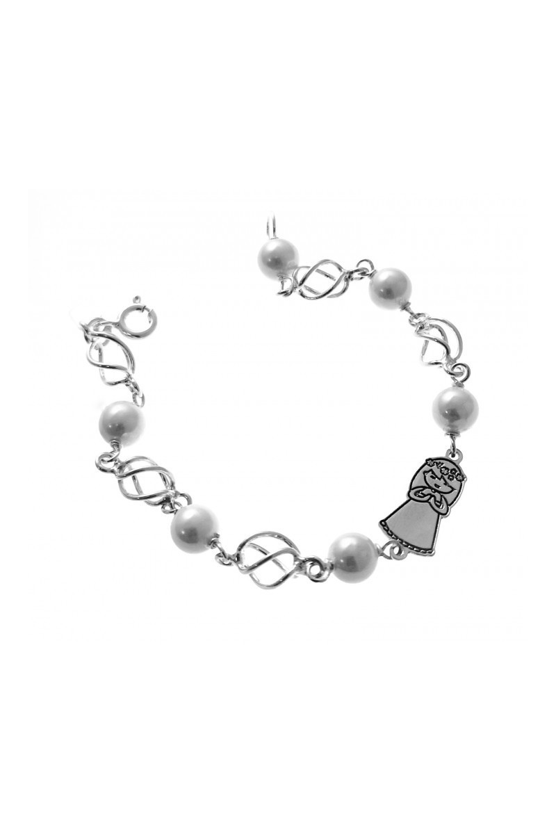 Pulsera de Comunión Perlas y Niña en Plata de Ley 925 - Somos Plata by Sensibile