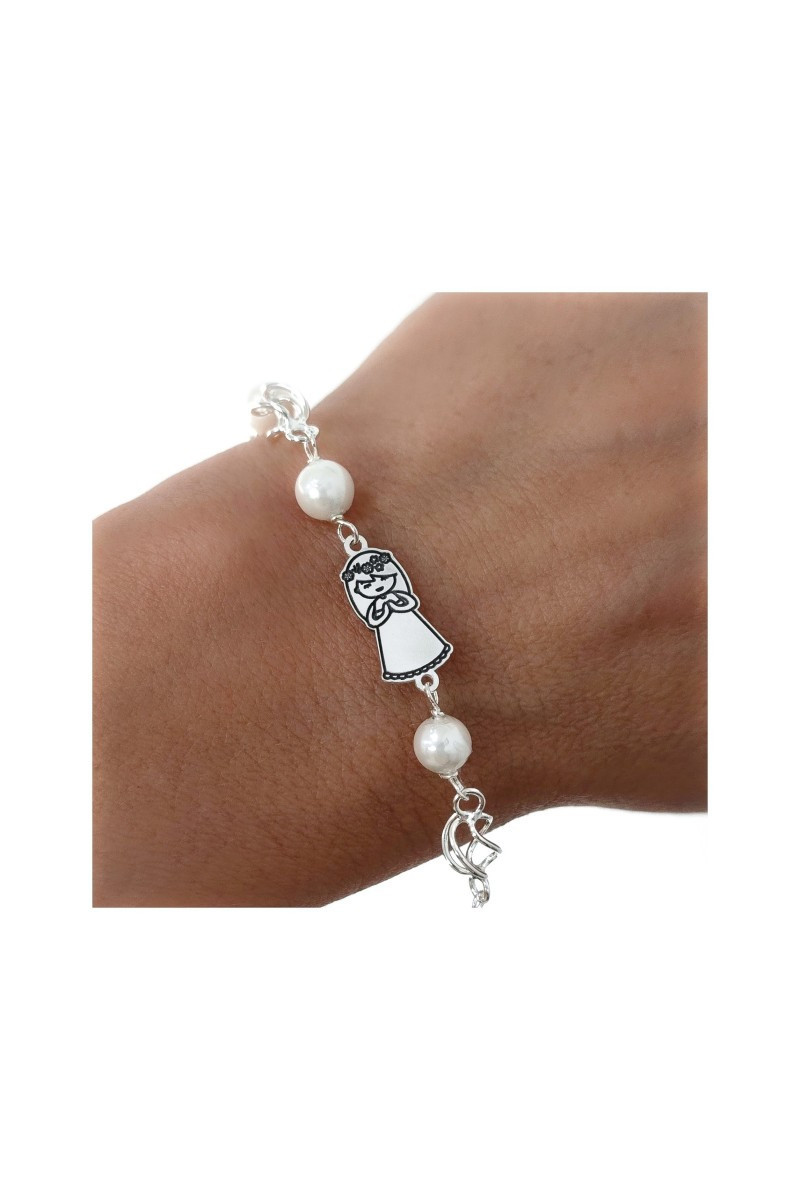 Pulsera de Comunión Perlas y Niña en Plata de Ley 925 - Somos Plata by Sensibile
