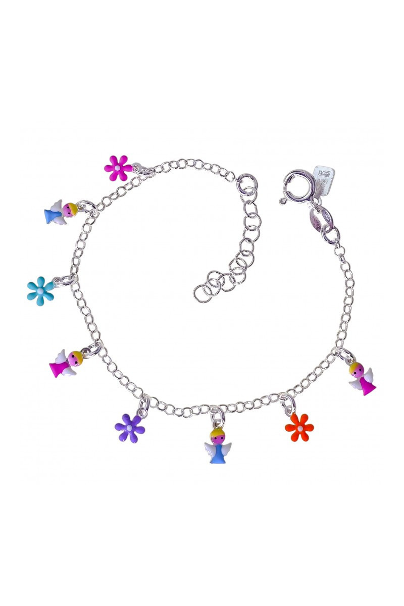 Pulsera Infantil Angelitos y Flores de Plata 925 - SomosPlata by Sensibile