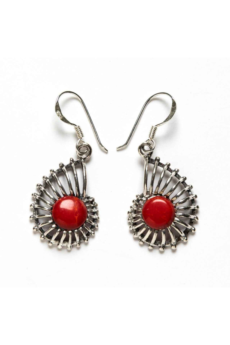 Pendientes Largos de Plata de Ley con Piedra Coral - SomosPlata by Sensibile Pendientes Largos de Plata de Ley con Piedra Coral - SomosPlata by Sensibile