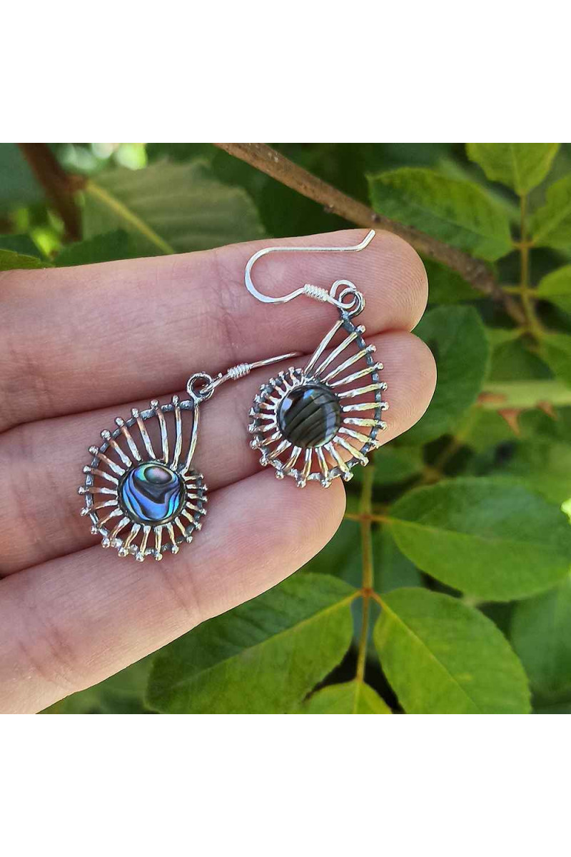 Pendientes Largos de Plata de Ley 925 con Piedra Abalón - SomosPlata by Sensibile