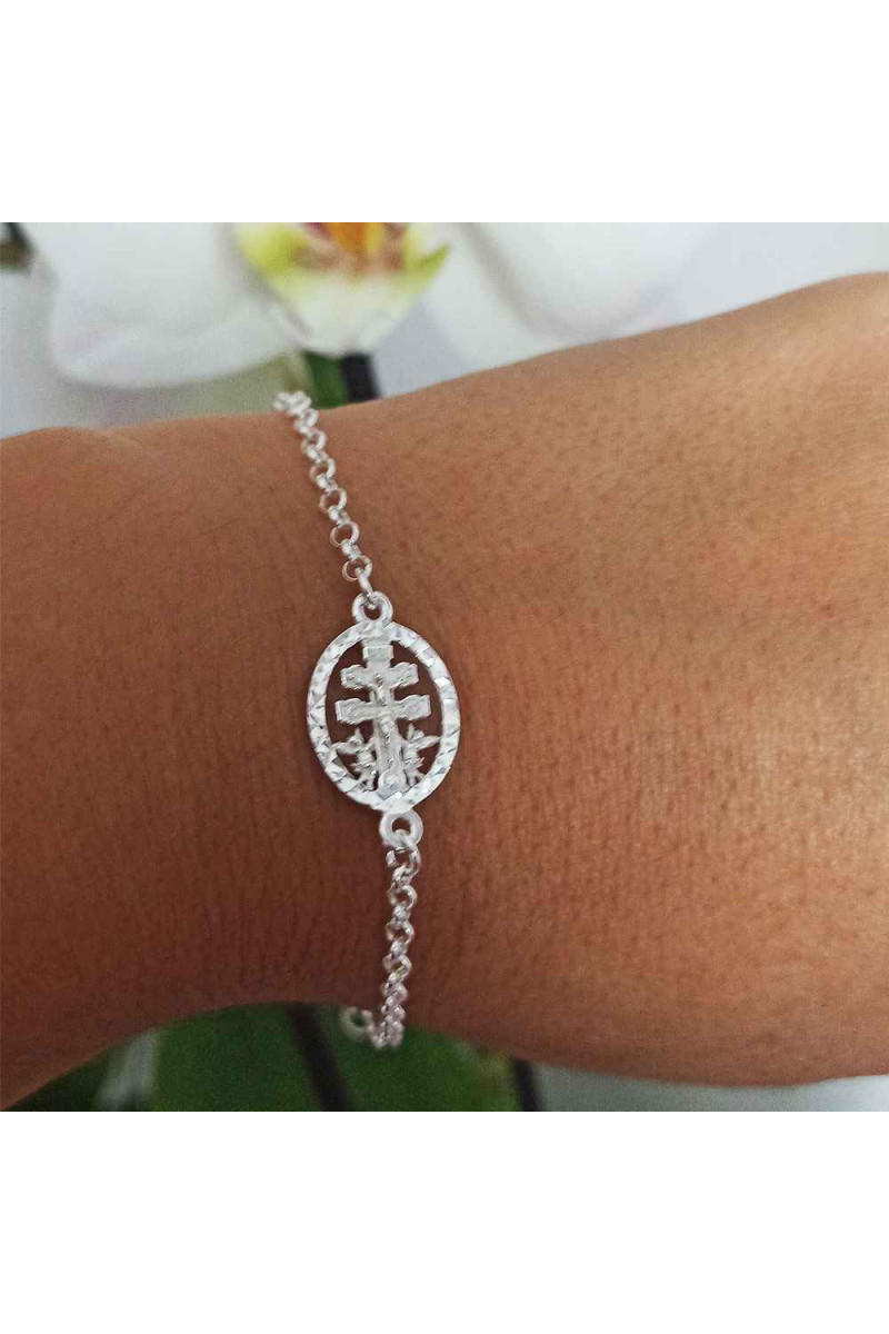 Pulsera Plata de Ley 925 con Cruz de Caravaca Filo Tallado Sensibile