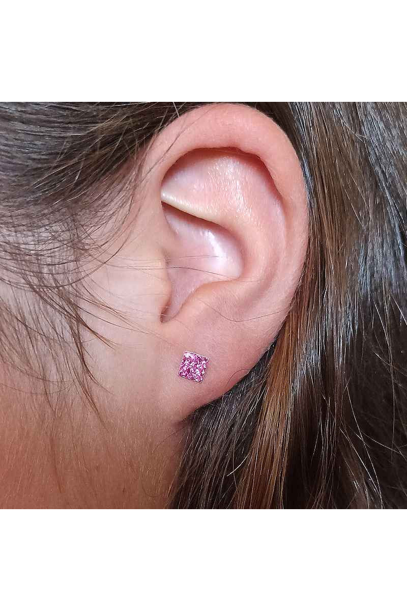 Pendientes Cuadrados/Rombos de Plata de Ley con Cristal (malva, rosa, rojo o dorado) - SomosPlata by Sensibile