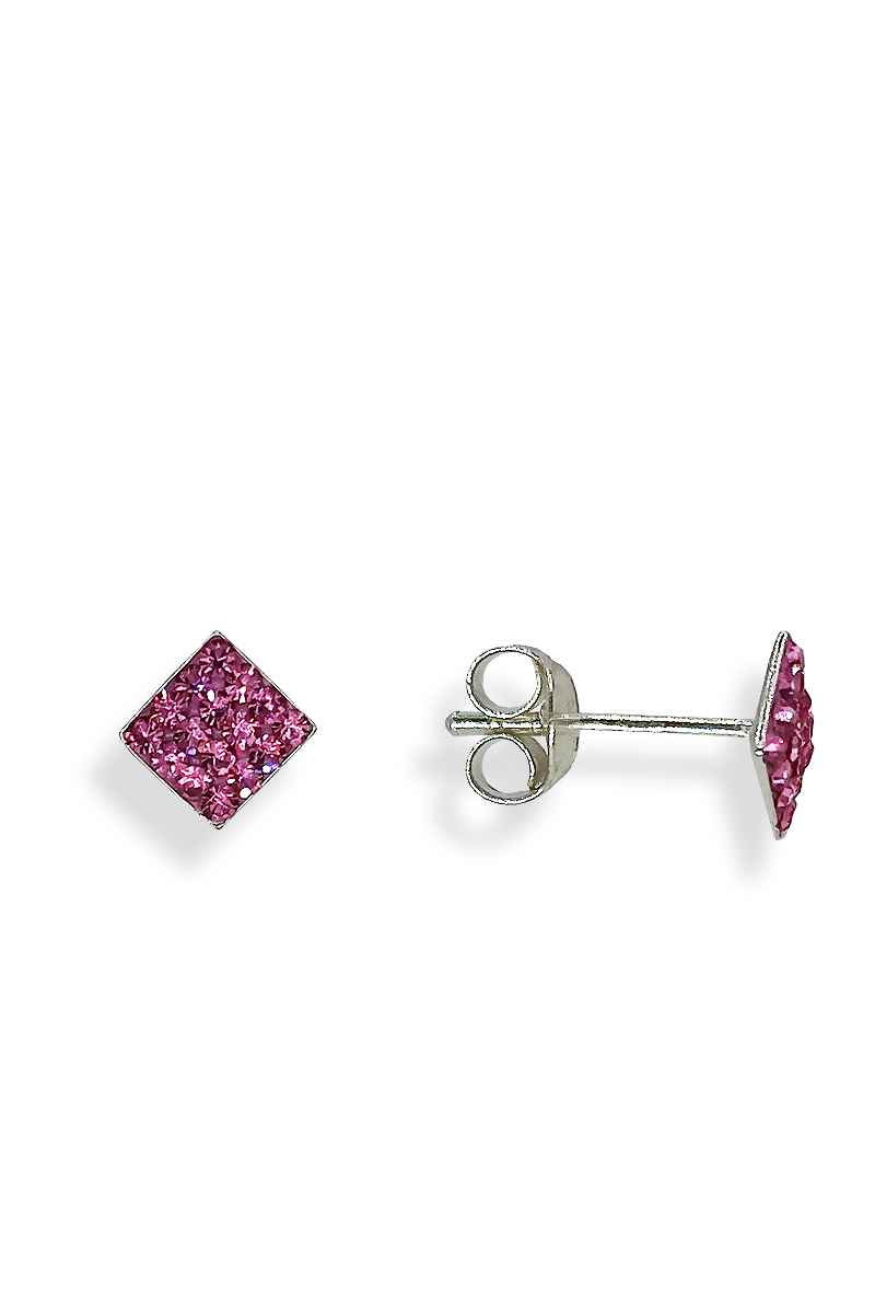 Pendientes Cuadrados/Rombos de Plata de Ley con Cristal (malva, rosa, rojo o dorado) - SomosPlata by Sensibile