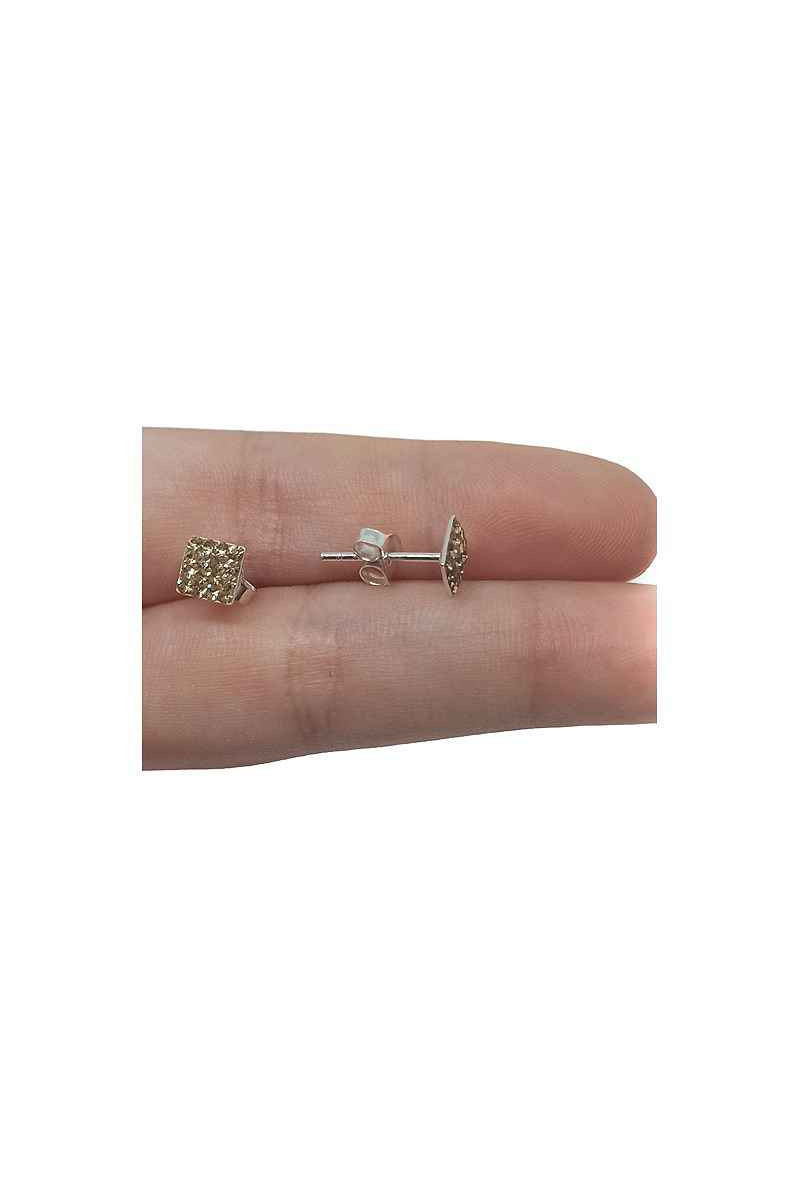 Pendientes Cuadrados/Rombos de Plata de Ley con Cristal (malva, rosa, rojo o dorado) - SomosPlata by Sensibile